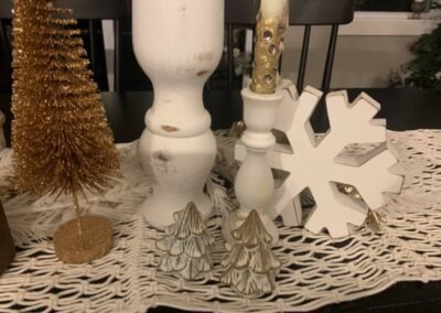 Mantel with stockings and layered greenery