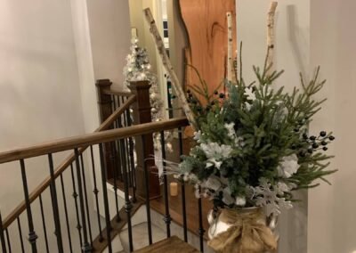 Holiday table setting with place settings and candles